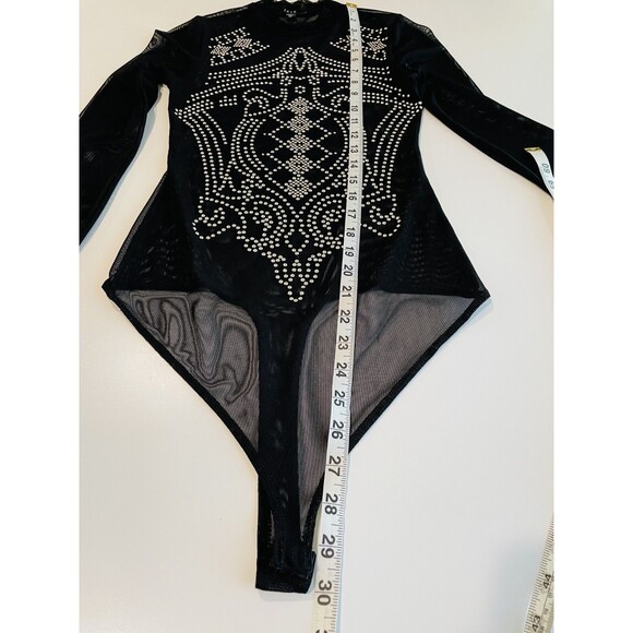 Iris Juniors Mesh Studded Bodysuit Long Sleeve Black Size Sm-Med Bodysuit Sheer - Picture 13 of 15